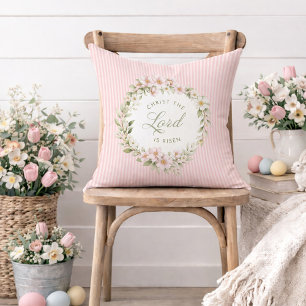 Christ the Lord is Risen   Spring Wreath Throw Pillow