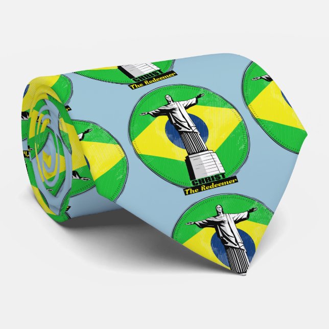 Christ The Redeemer Christian Design Neck Tie (Rolled)