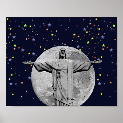 Christ the Redeemer moon and stars Poster