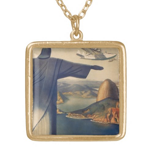 Christ the Redeemer Statue Rio De Janeiro Brazil Gold Plated Necklace