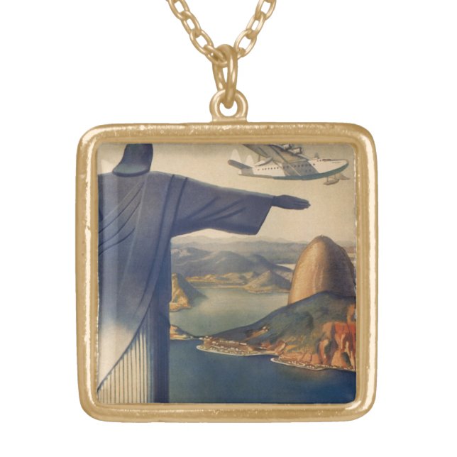 Christ the Redeemer Statue, Rio De Janeiro, Brazil Gold Plated Necklace (Front)