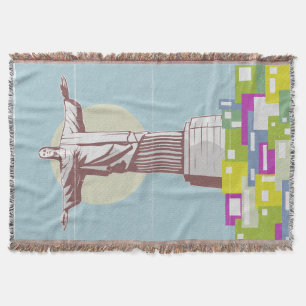Christ the Redeemer Travel poster Favela Throw Blanket