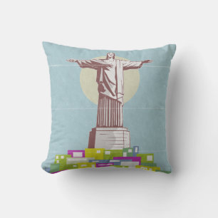 Christ the Redeemer Travel poster Favela  Throw Pillow