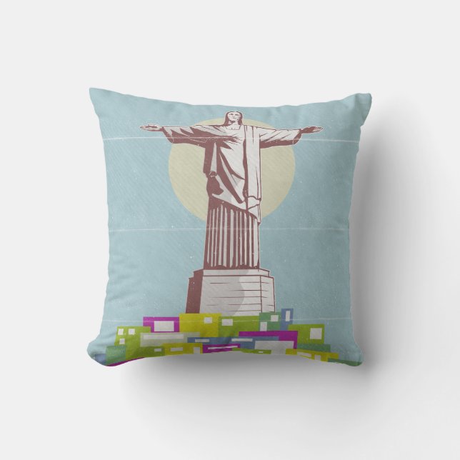 Christ the Redeemer Travel poster Favela  Throw Pillow (Front)