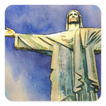 Christ the Redeemer watercolour square sticker