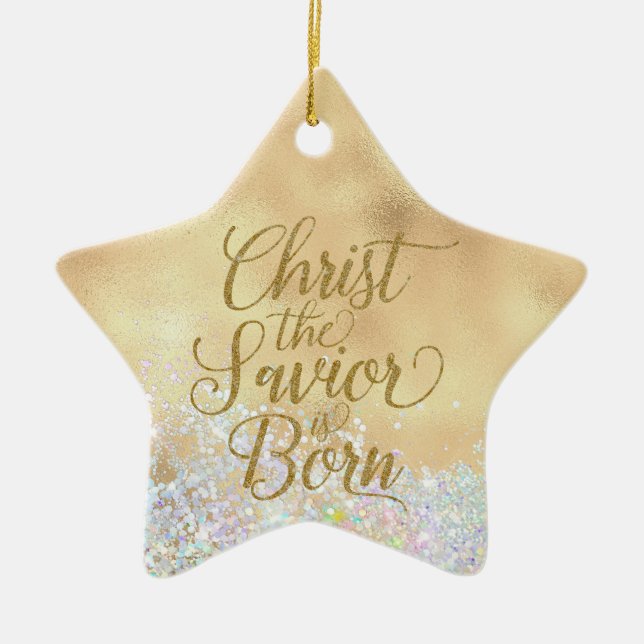 Christ the Savior is Born Christmas Ceramic Ornament (Front)