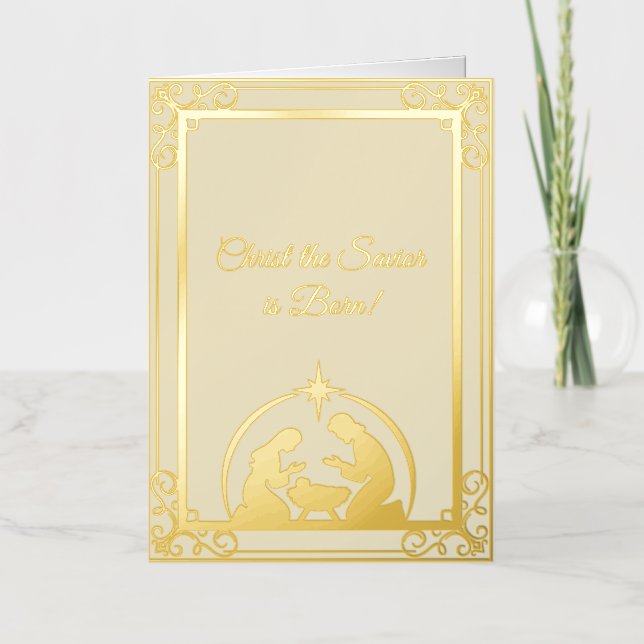 Christ the Savior is Born Gold Foil Foil Holiday Card (Front)