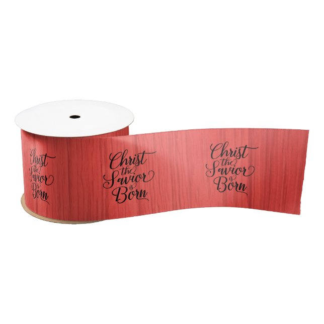 Christ the Savior is Born Red Faux Wood Satin Ribbon (Spool)