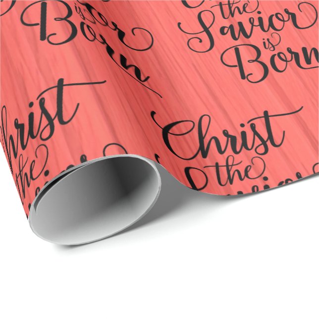 Christ the Savior is Born Red Faux Wood Wrapping Paper (Roll Corner)