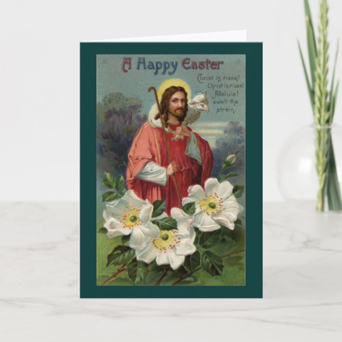 Christ the Shepherd with Lamb Vintage Easter Holiday Card