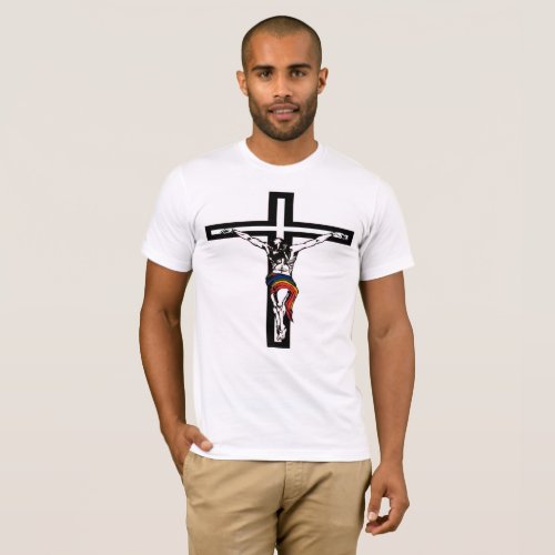 Christ Wearing Rainbow Loincloth On Stylized Cross T_Shirt