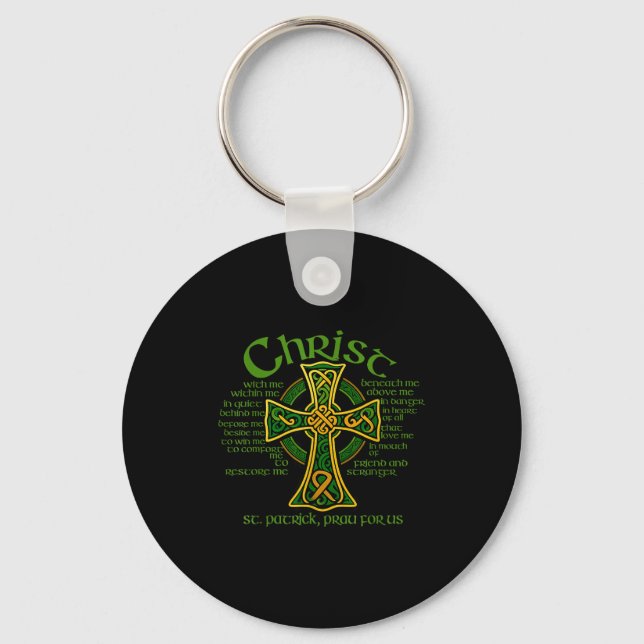 Christ With Me Celtic Cross St. Patrick Breastplat Keychain (Front)