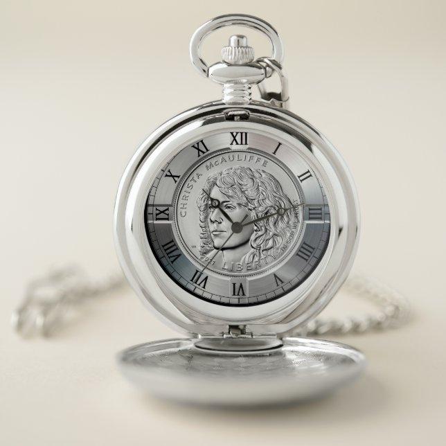 Christa McAuliffe Silver Dollar Commemorative Coin Pocket Watch (Inside)