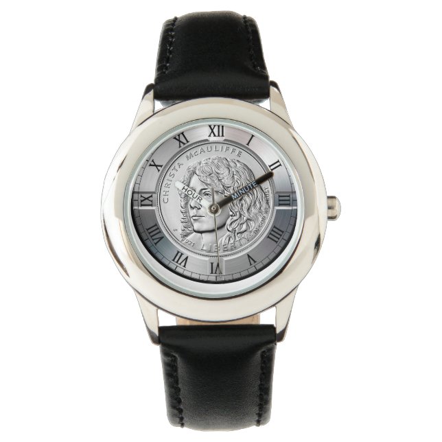 Christa McAuliffe Silver Dollar Commemorative Coin Watch (Front)