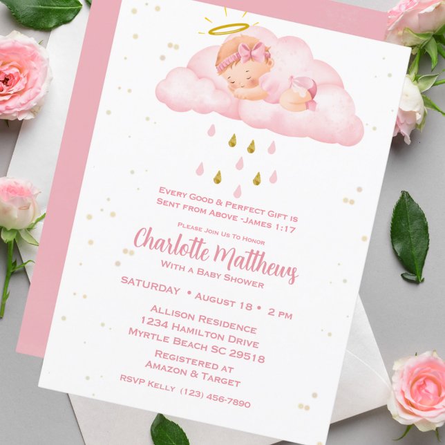 Christain Religious Heavent Sent Girls Baby Shower Invitation (Creator Uploaded)