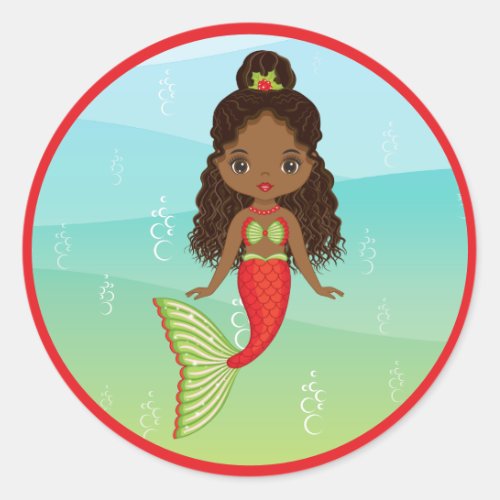 Christams African American Mermaid Round Sticker 