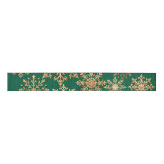 Christams Gold and Green Snowflake Wrapping paper Grosgrain Ribbon