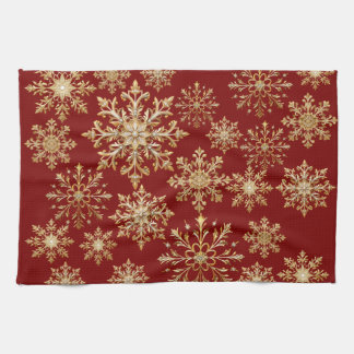 Christams Gold and Red Snowflake Kitchen Towel