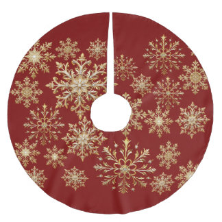 Christams Gold and Red Snowflake Wrapping paper Brushed Polyester Tree Skirt