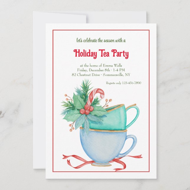 Christas Teacup Holiday Tea Party Invitation (Front)