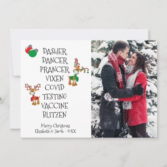 Christas Vaccine Photo Reindeer Face Mask Holiday Card (Front)