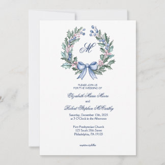 Christasm Pastel Holly Wedding Invitation