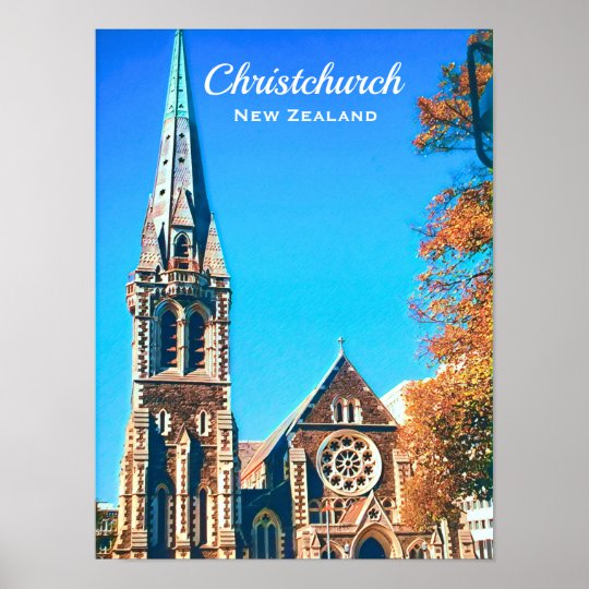 Christchurch Cathedral New Zealand travel Poster