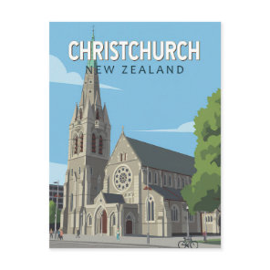 Christchurch New Zealand Illustration Travel Art Postcard