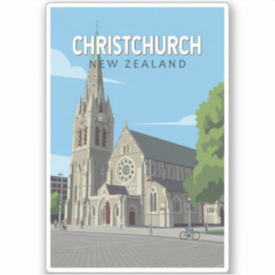 Christchurch New Zealand Illustration Travel Art Sticker