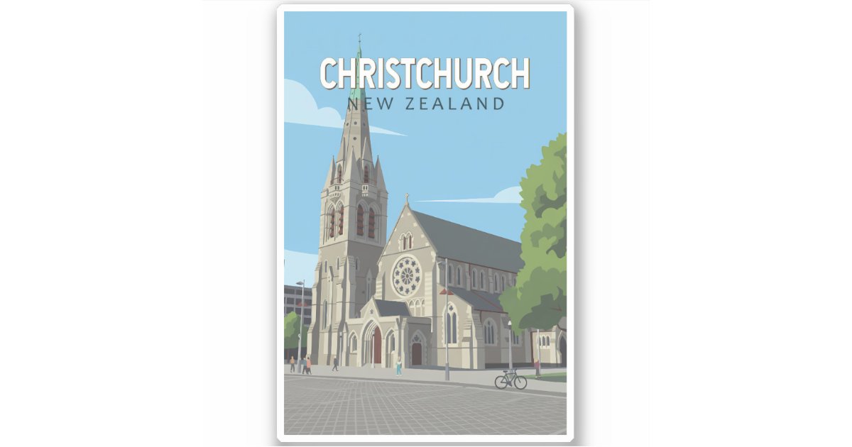 Christchurch New Zealand Illustration Travel Art Sticker | Zazzle