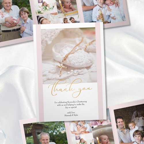 Christening 10 Photo Thank You Pink and White Tri_Fold Card