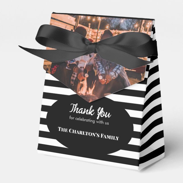 Christening 1 Section Custom Photo Stripes Favor Boxes (Front Side)