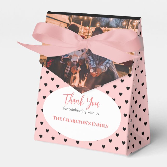 Christening 1 Section Photo Salmon Pink Hearts Favor Boxes (Front Side)