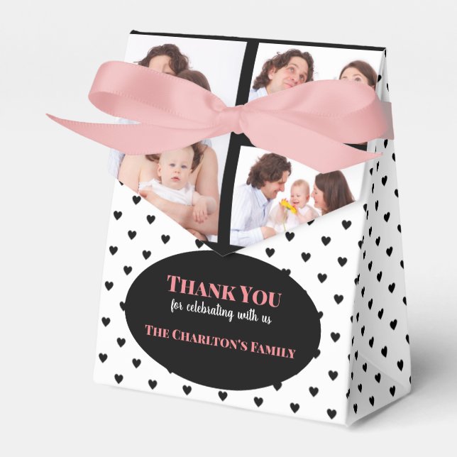 Christening 3 Sections Custom Photo Hearts Favor Boxes (Front Side)