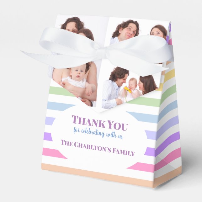 Christening 3 Sections Custom Photo Rainbow Favor Boxes (Front Side)