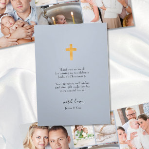 Christening 6 Photo Pink Thank You Blue Tri-Fold Card