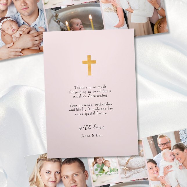Christening 6 Photo Pink Thank You Tri-Fold Card (Creator Uploaded)