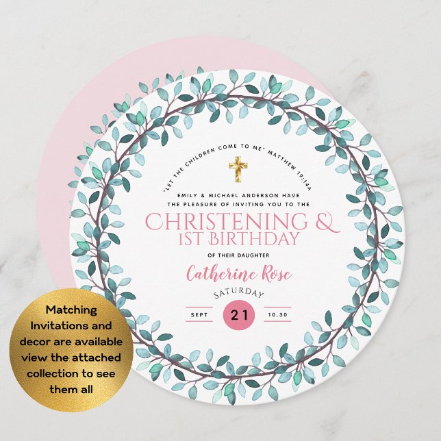 Christening and 1st Birthday Girls Pink Floral Invitation (Creator Uploaded)