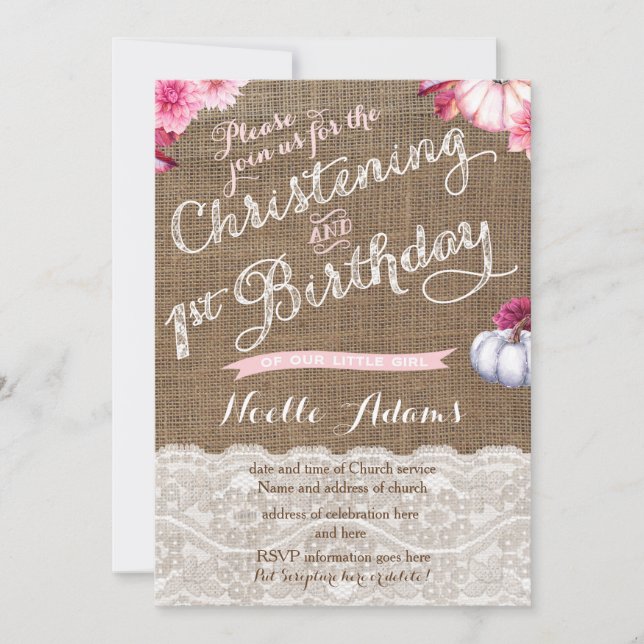 Christening and 1st Birthday Party in Autumn Invitation (Front)