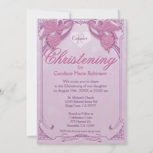 Christening  Angel Monogram Invitation