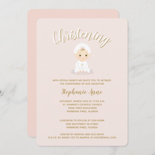 Christening Baby Girl with Bonnet Invitation