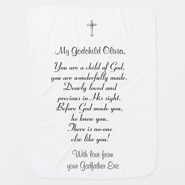 Christening / Bapstim gift to godchild,  Baby Blanket (Front)