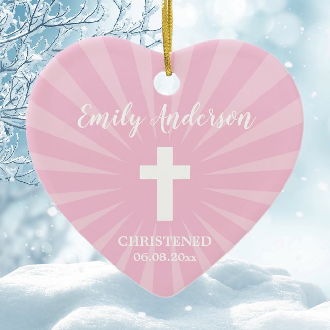 Christening Baptism Baby Girl Pink Ceramic Ornament (Creator Uploaded)