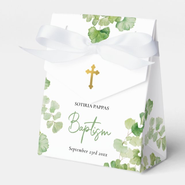 Christening Baptism Boy Girl Watercolor Greenery Favor Boxes (Front Side)
