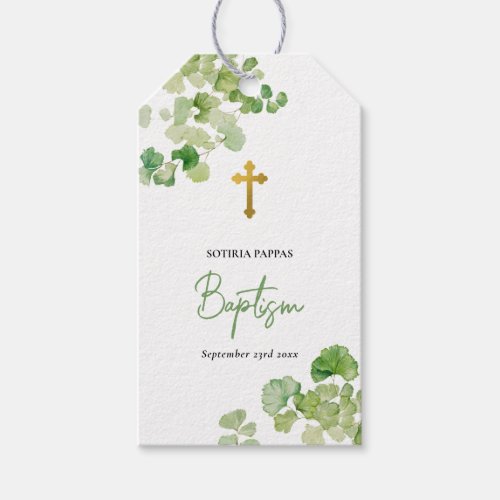 Christening Baptism Boy Girl Watercolor Greenery Gift Tags