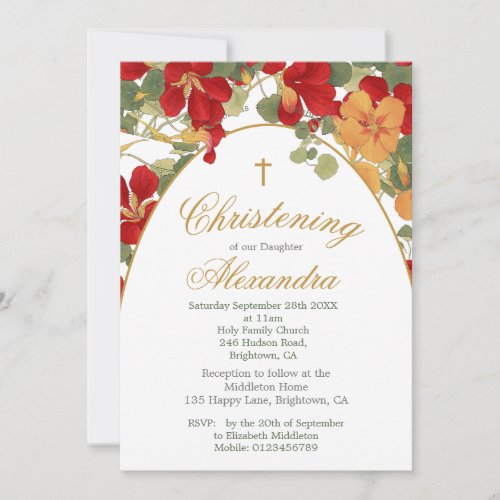 Christening Baptism  Burnt Orange Arch Flowers  Invitation