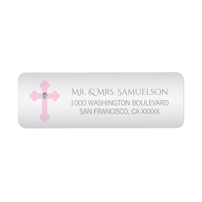 Christening / Baptism / Communion Pink Cross Girl Label (Front)