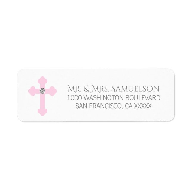 Christening / Baptism / Communion Pink Cross Girl Label (Front)