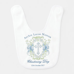 Christening Baptism Cross Crest Greenery Baby Bib