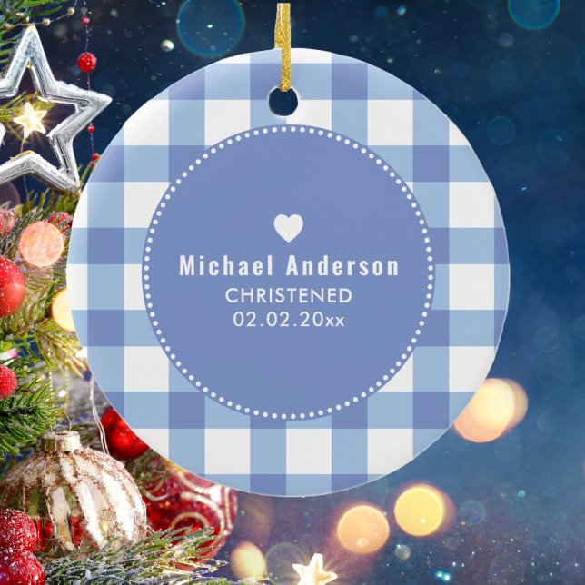 Christening Baptism Cute Baby Boy Kids Photo Blue Ceramic Ornament (Creator Uploaded)